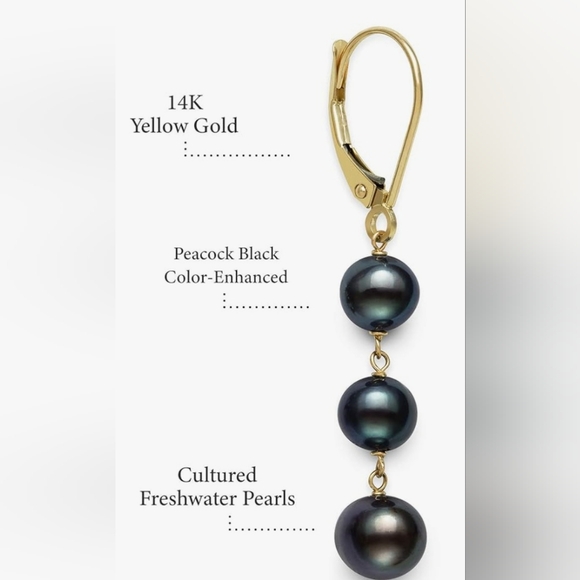 14K Yellow Gold Cultured Freshwater Pearl Dangle Drop Earrings - Picture 4 of 5